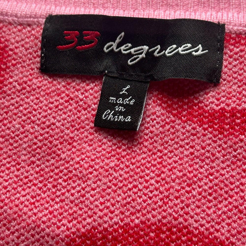 33 Degrees Pink and Red Heart Cardigan women sz Large Valentines cottagecore - Picture 7 of 12